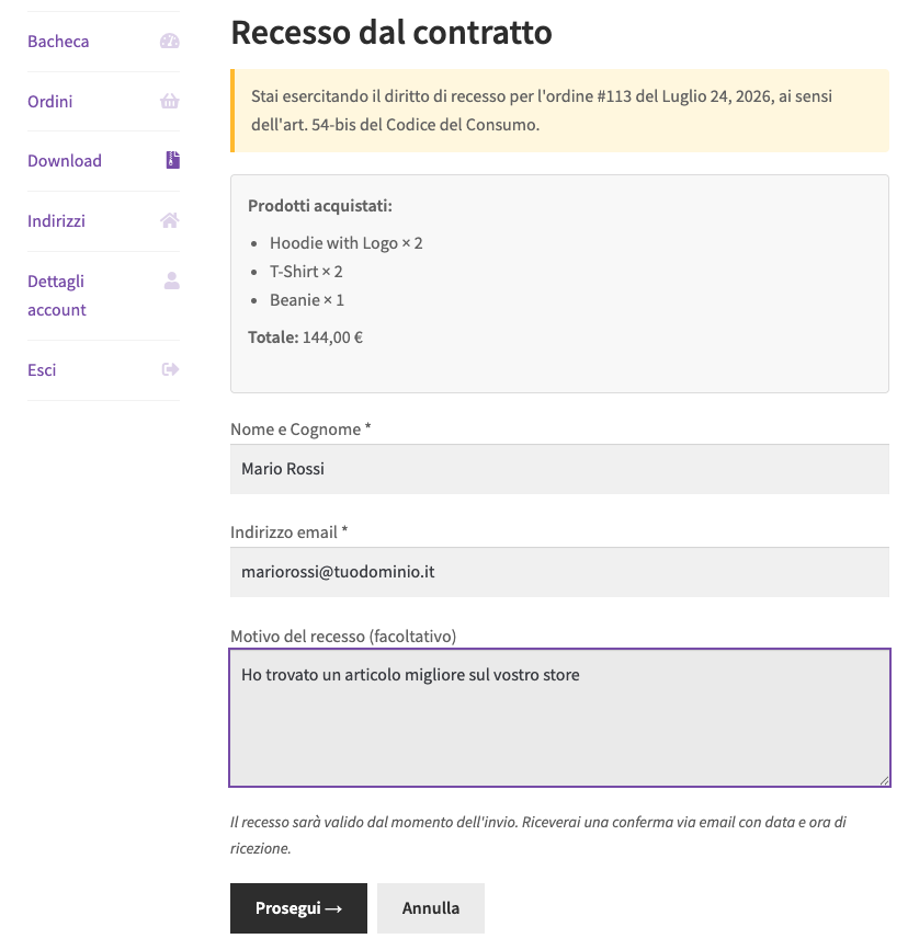 Diritto di Recesso by Weblink (WordPress Plugin) - immagine 3
