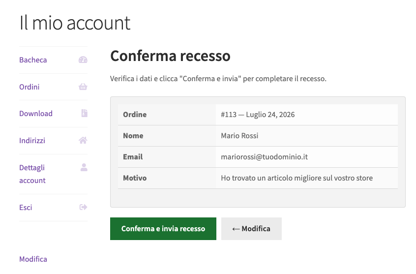 Diritto di Recesso by Weblink (WordPress Plugin) - immagine 4